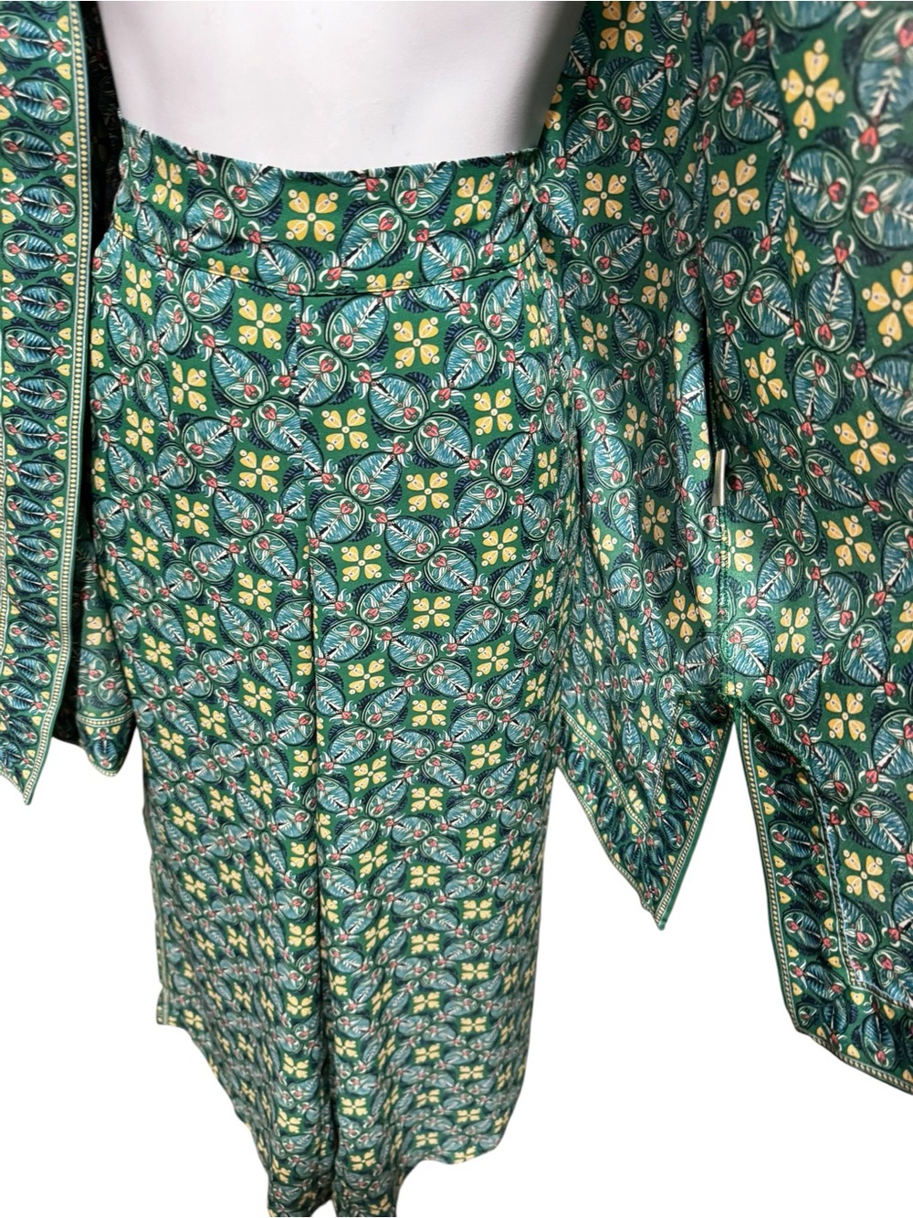 Max Studio Kimono Green Floral Wide-Leg Pants Set - Picture 7 of 11